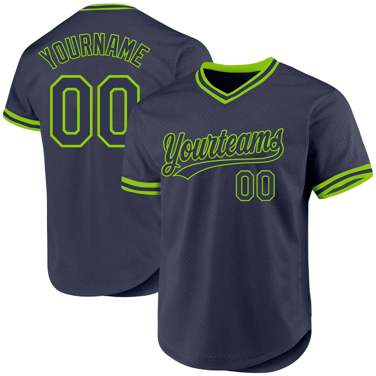 Custom Navy Neon Green Authentic Throwback Baseball Jersey - Main View