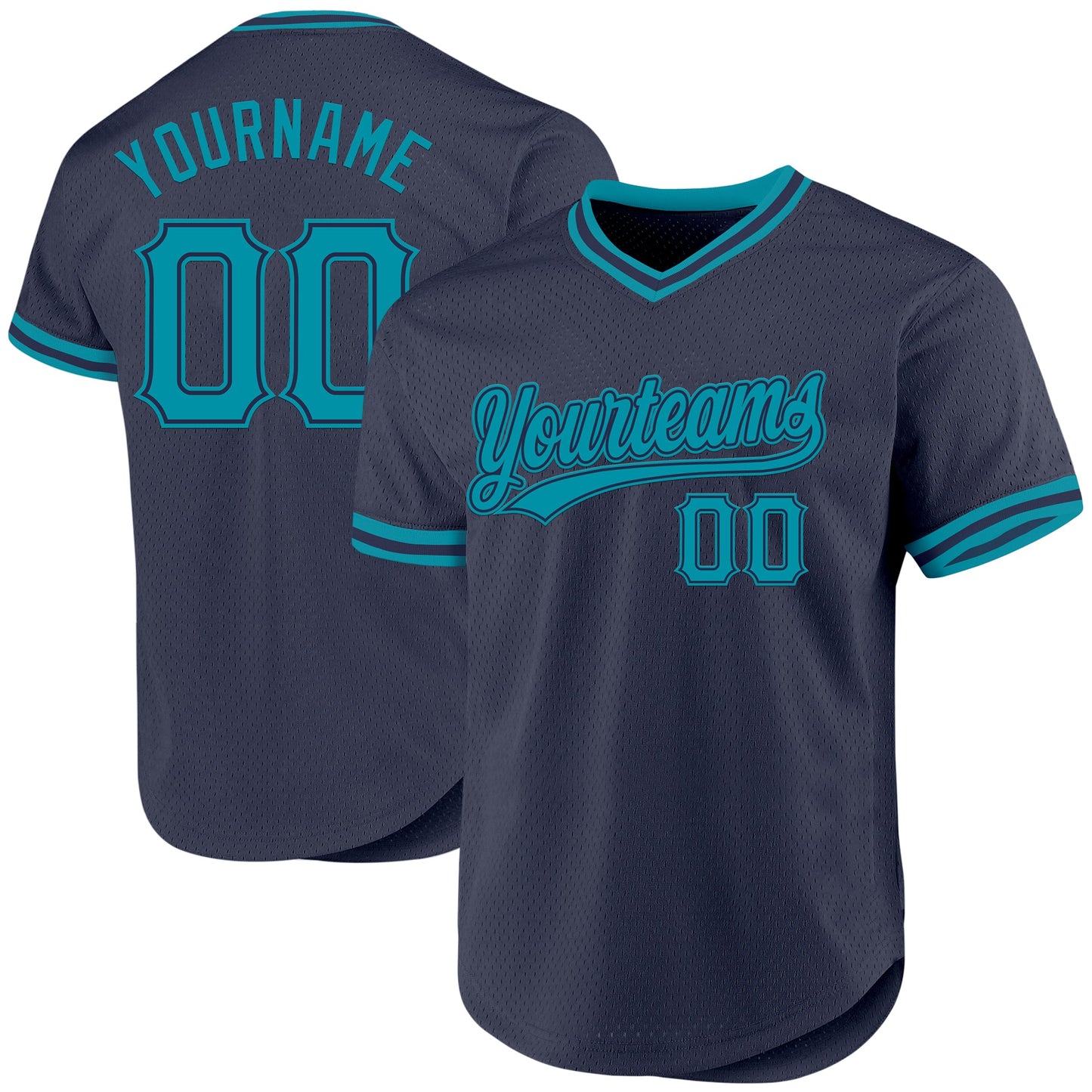 Custom Navy Teal Authentic Throwback Baseball Jersey - Main View