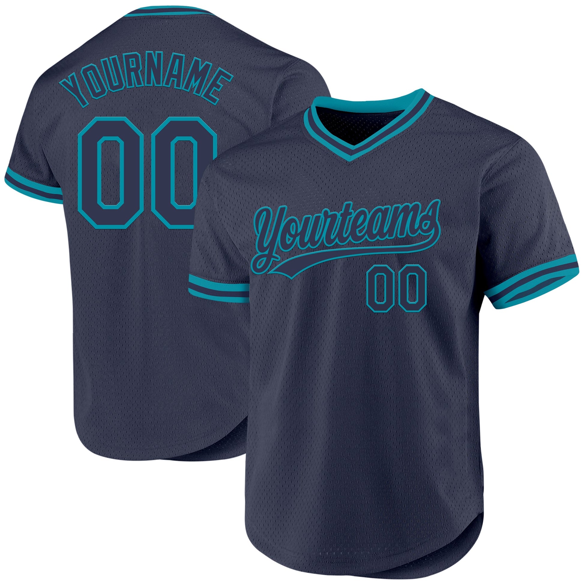 Custom Navy Teal Authentic Throwback Baseball Jersey - Main View