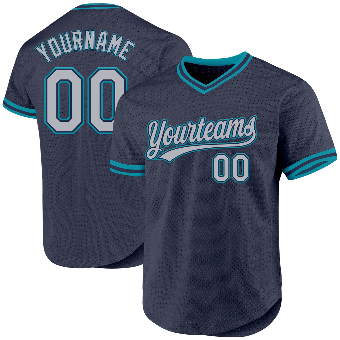Custom Navy Gray-Teal Authentic Throwback Baseball Jersey - Main View