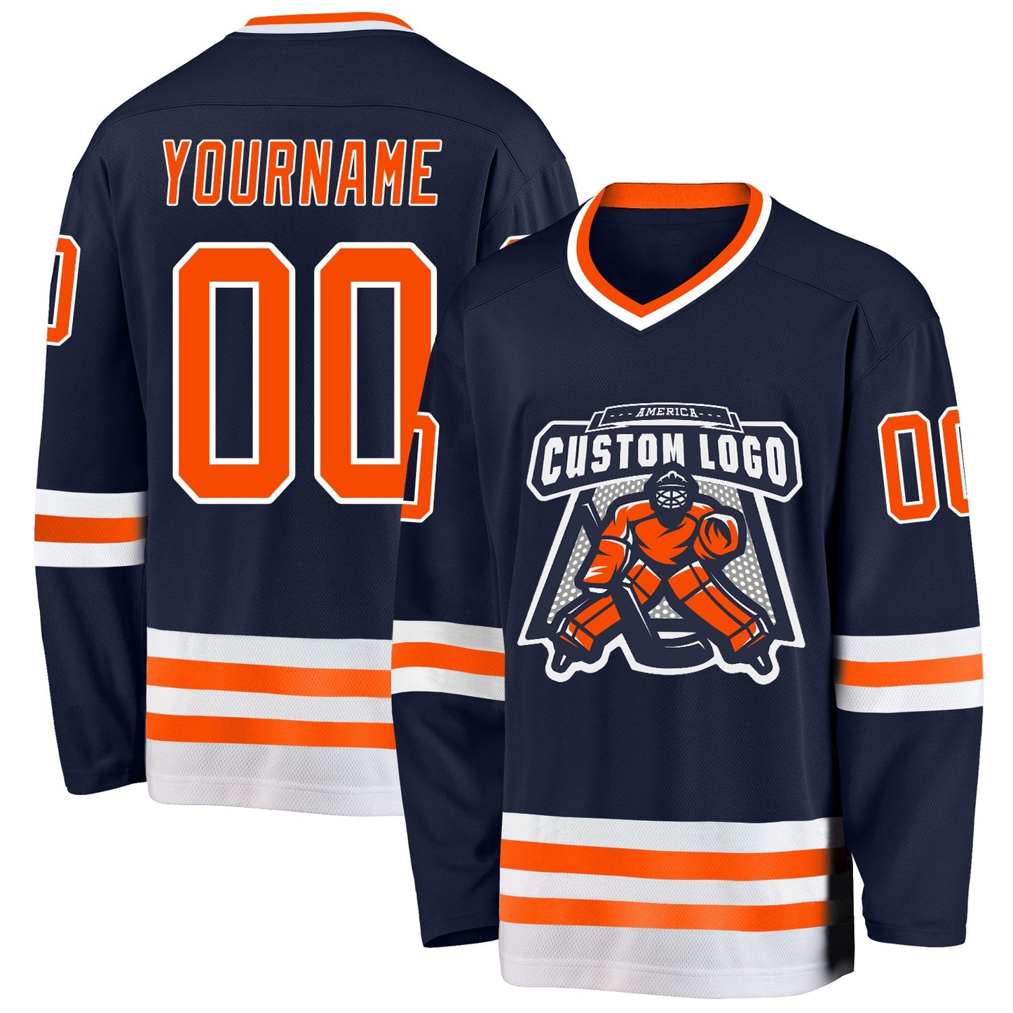 Custom Navy Orange-White Hockey Jersey view 2