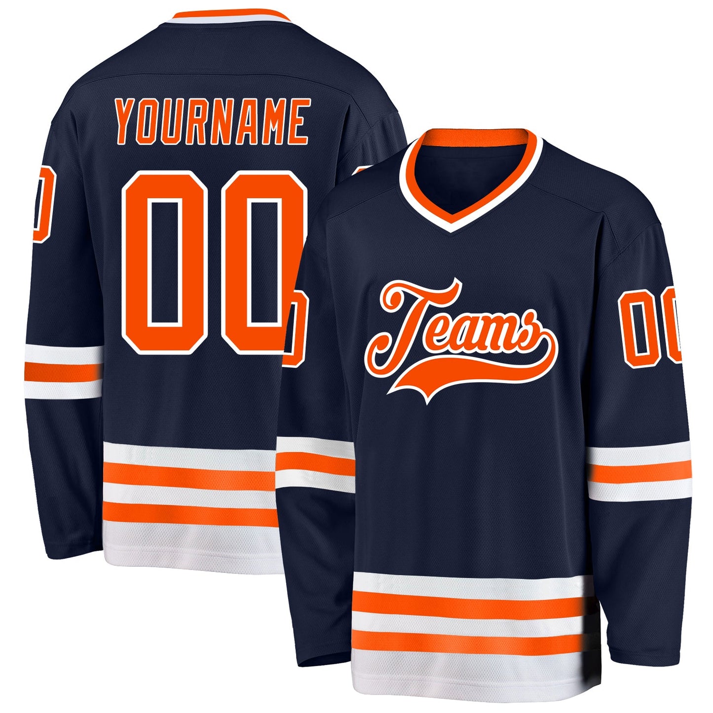 Custom Navy Orange-White Hockey Jersey - Main View