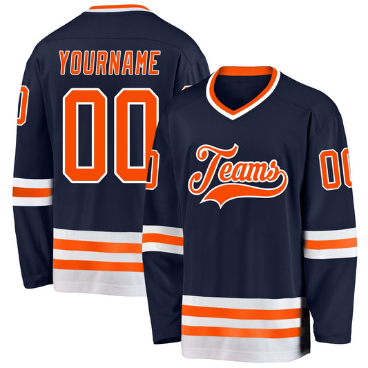 Custom Navy Orange-White Hockey Jersey - Main View