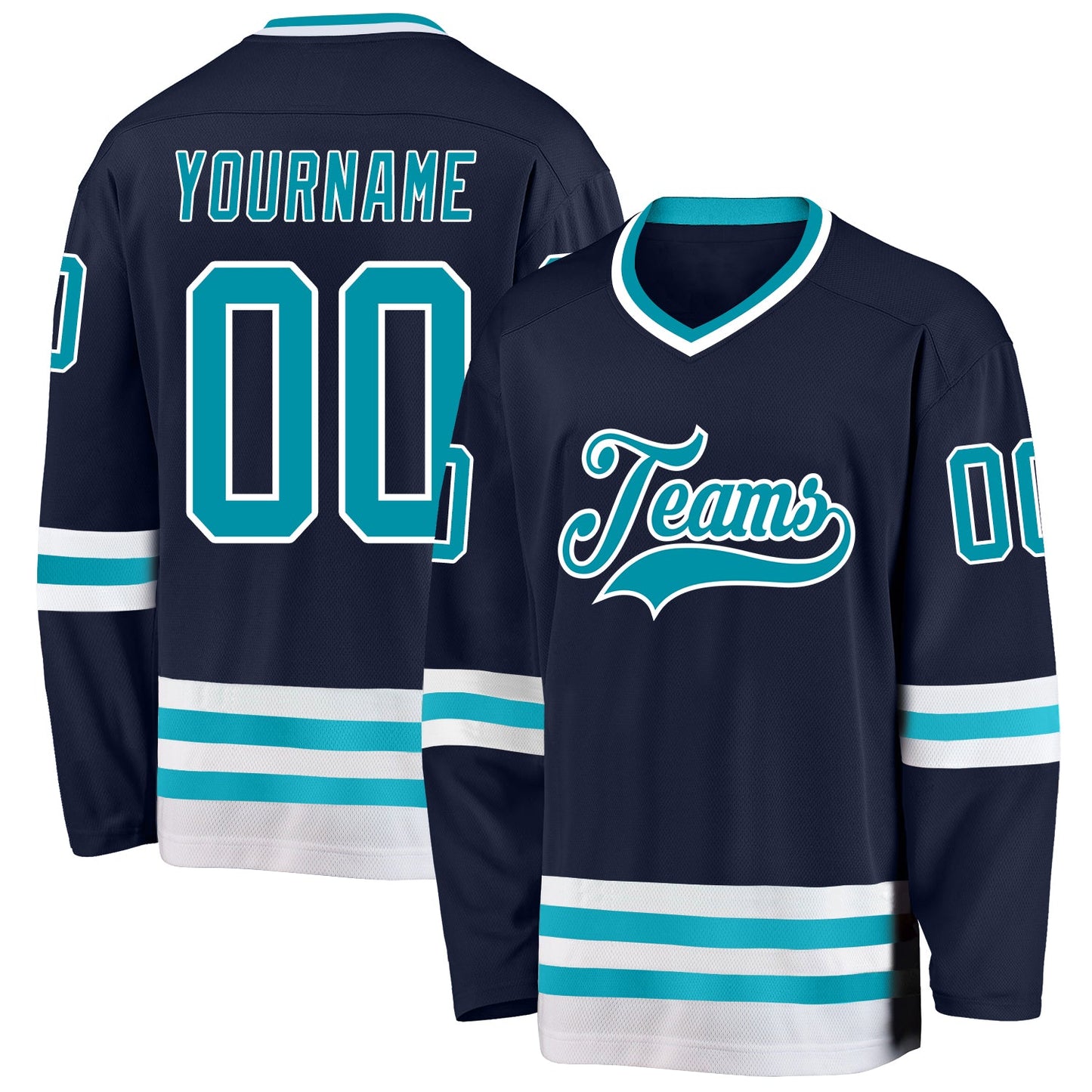 Custom Navy Teal-White Hockey Jersey - Main View