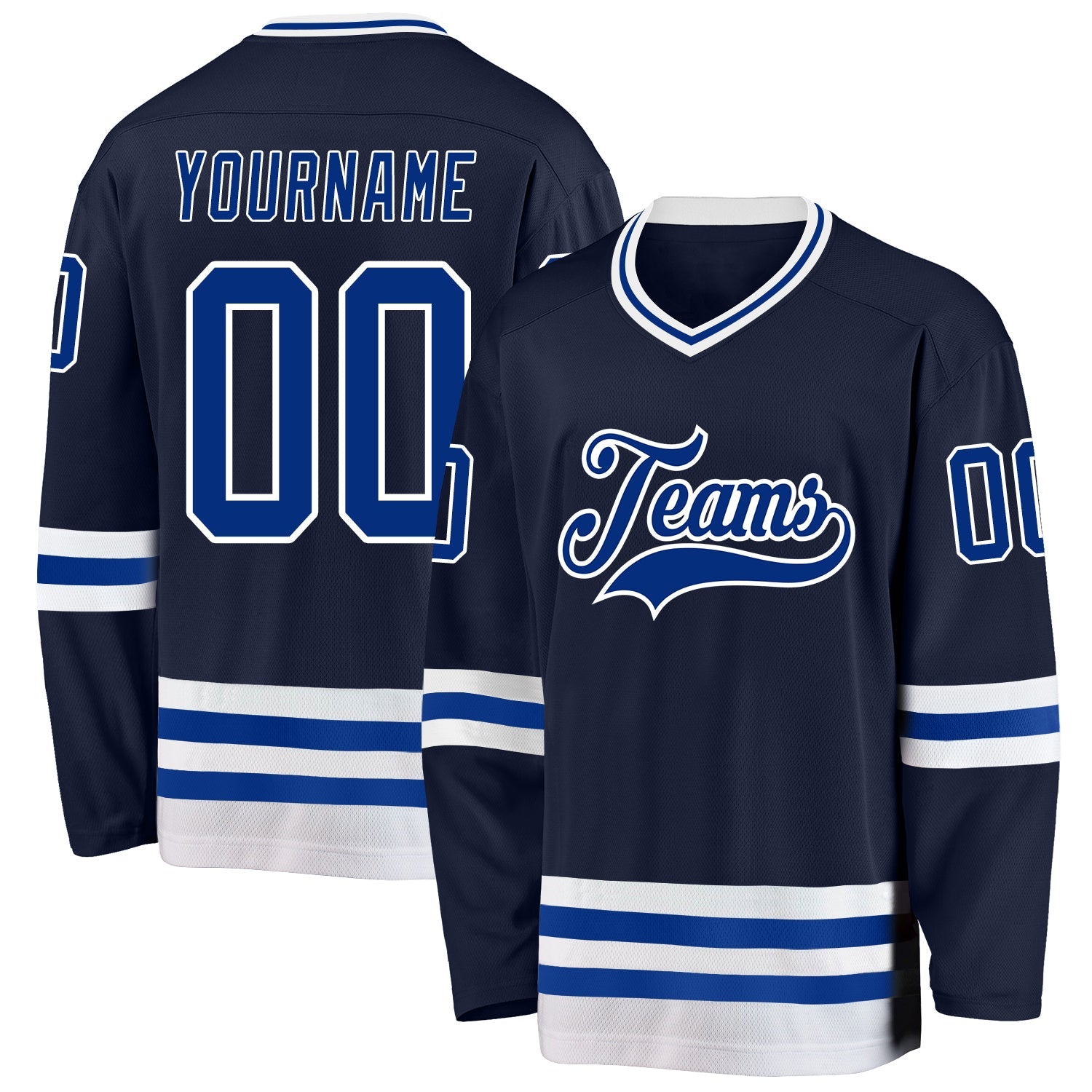 Custom Navy Royal-White Hockey Jersey - Main View
