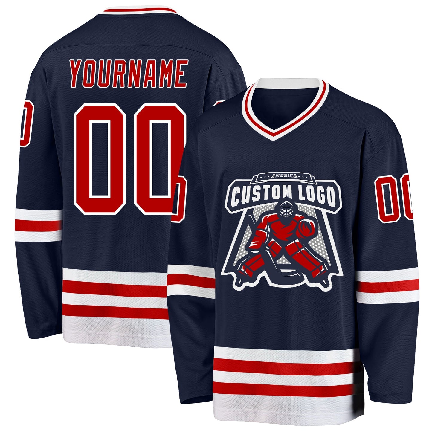 Custom Navy Red-White Hockey Jersey view 2