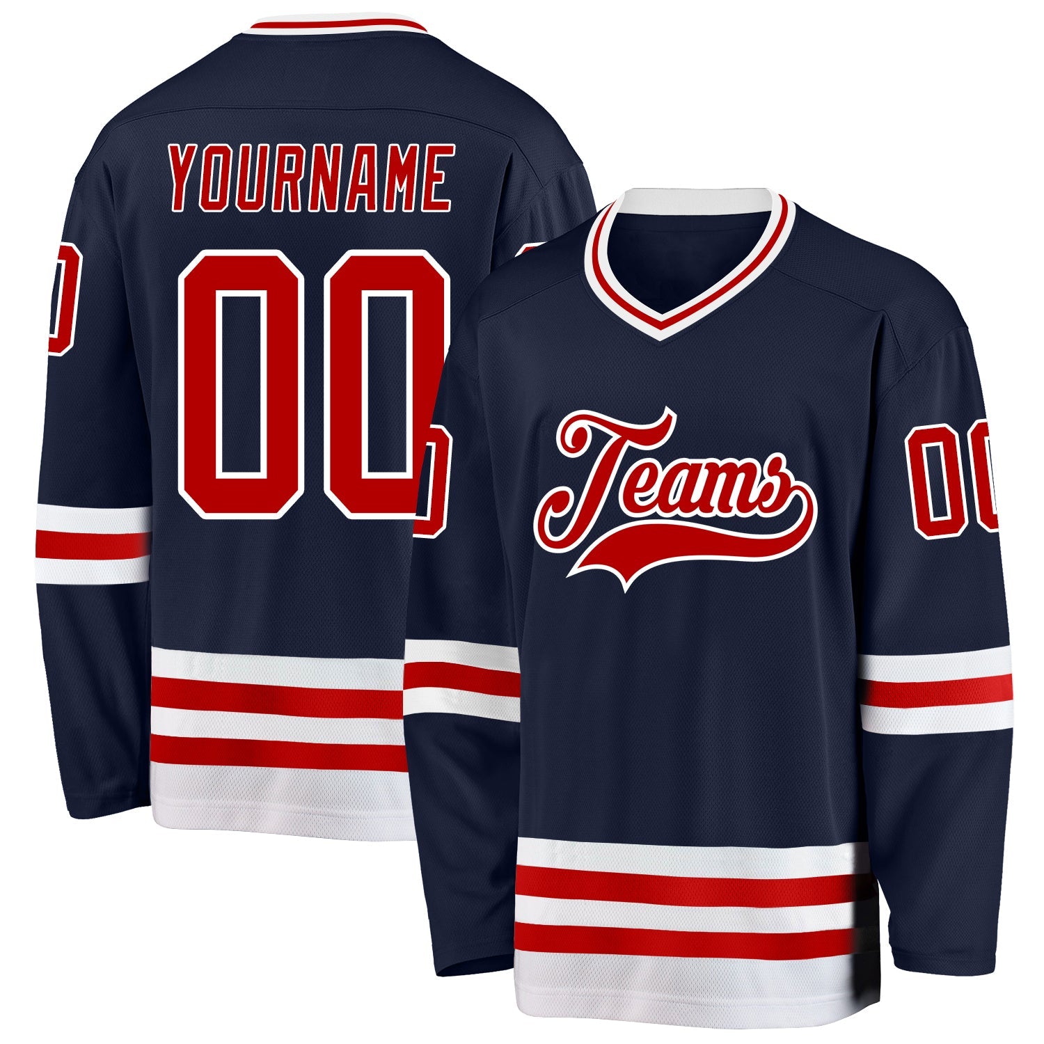Custom Navy Red-White Hockey Jersey - Main View