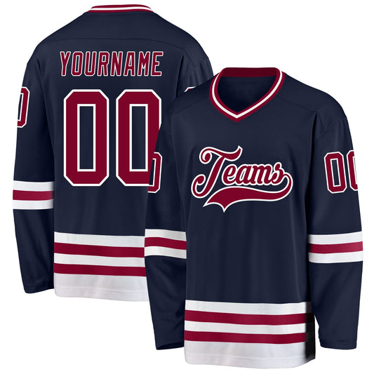 Custom Navy Maroon-White Hockey Jersey - Main View