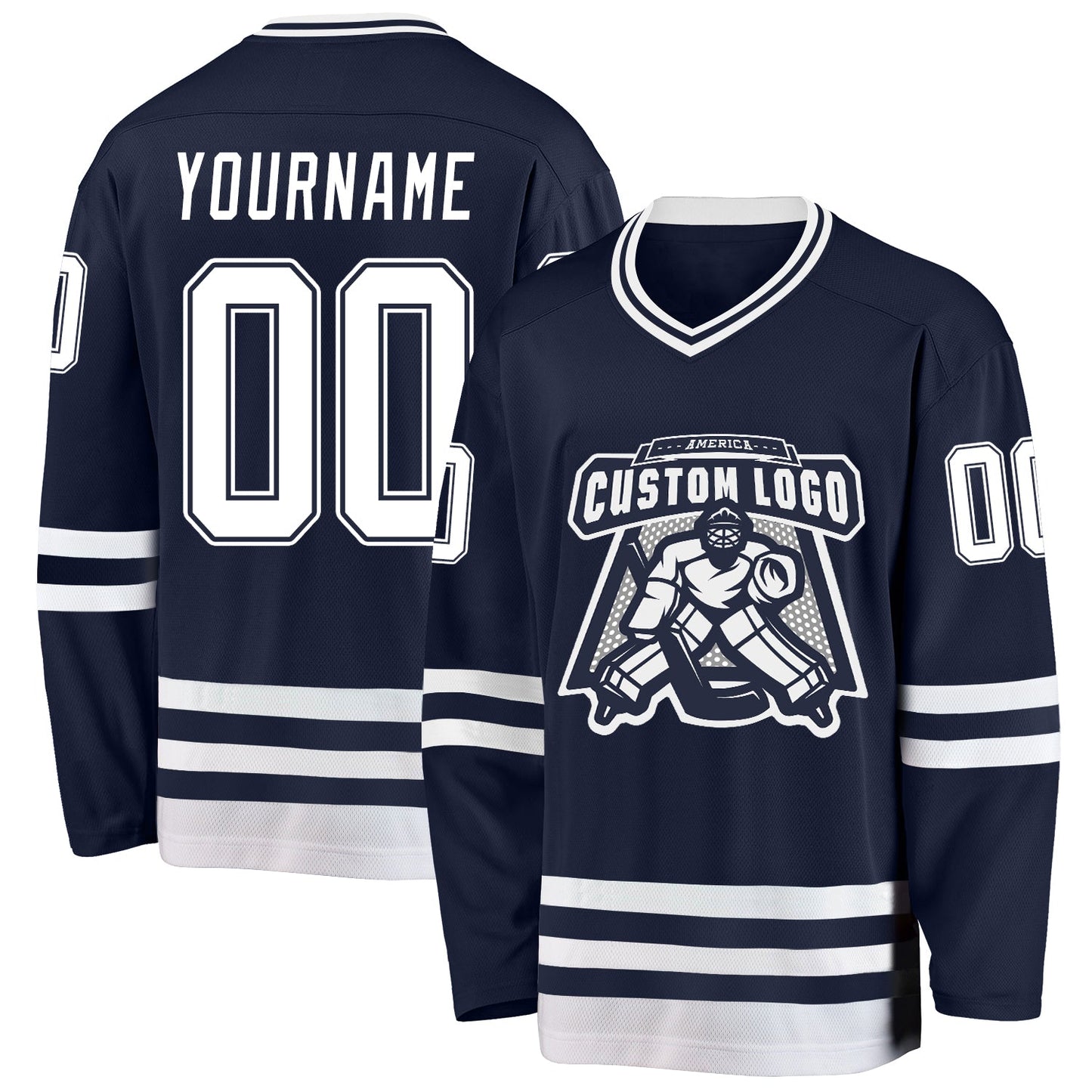 Custom Navy White Hockey Jersey view 2