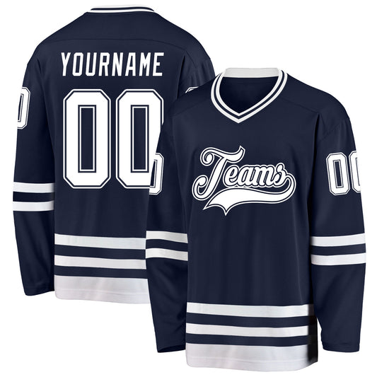 Custom Navy White Hockey Jersey - Main View