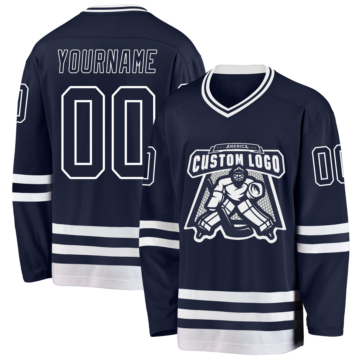 Custom Navy White Hockey Jersey view 2