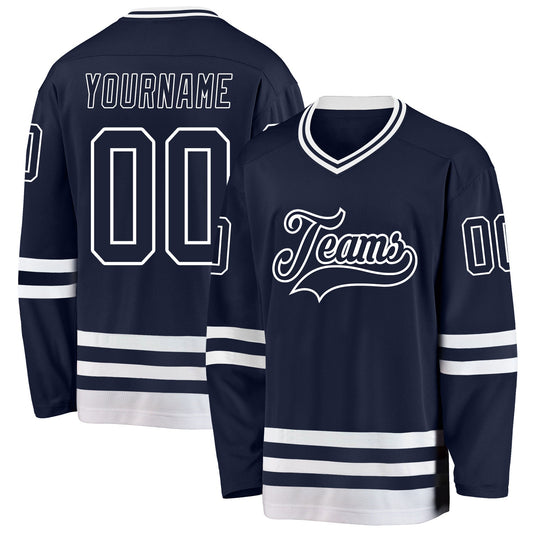Custom Navy White Hockey Jersey - Main View