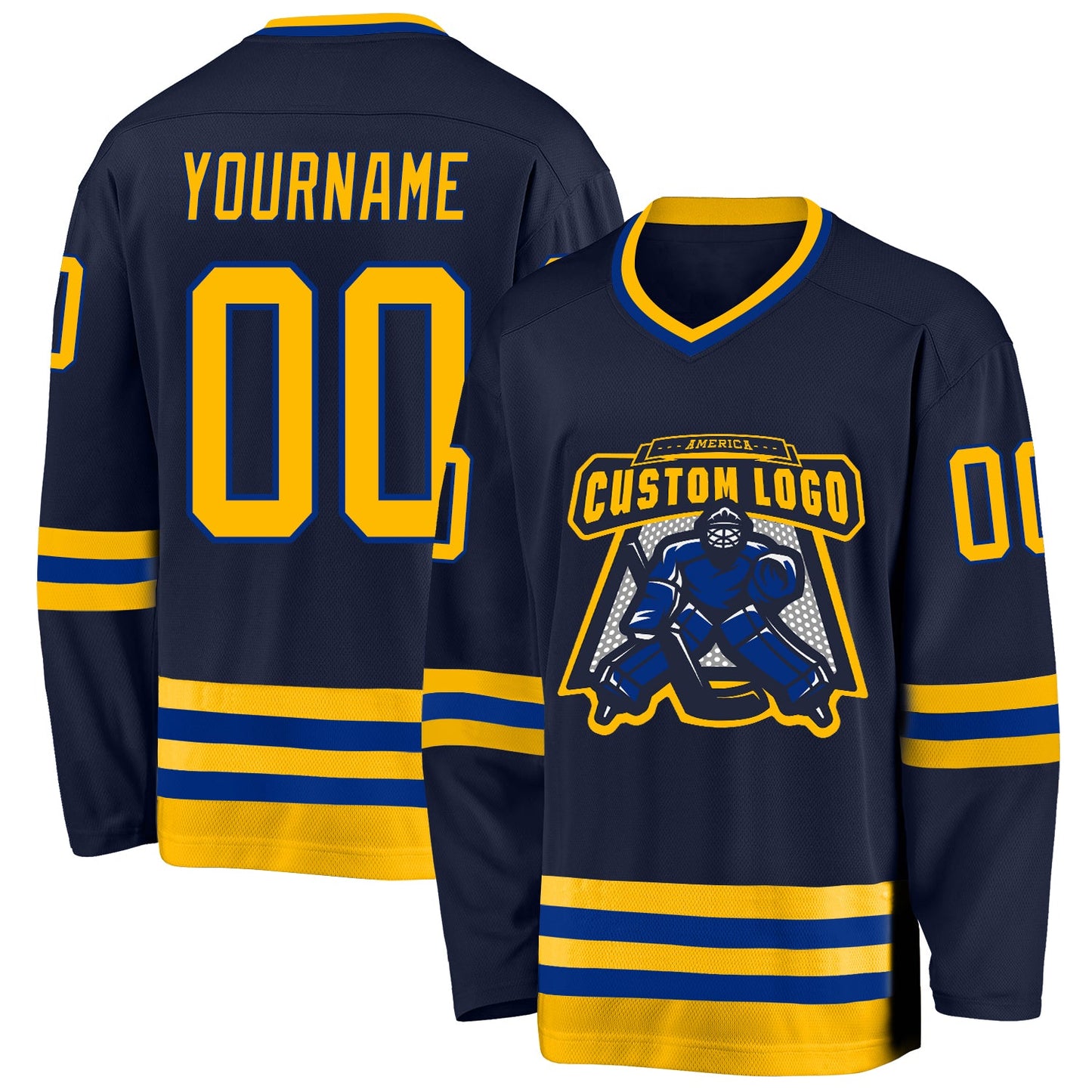 Custom Navy Gold-Royal Hockey Jersey view 2