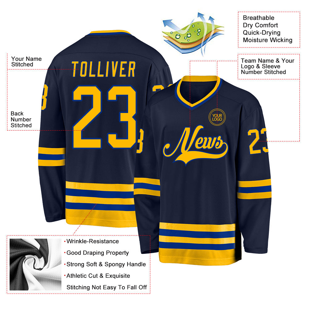 Custom Navy Gold-Royal Hockey Jersey view 3