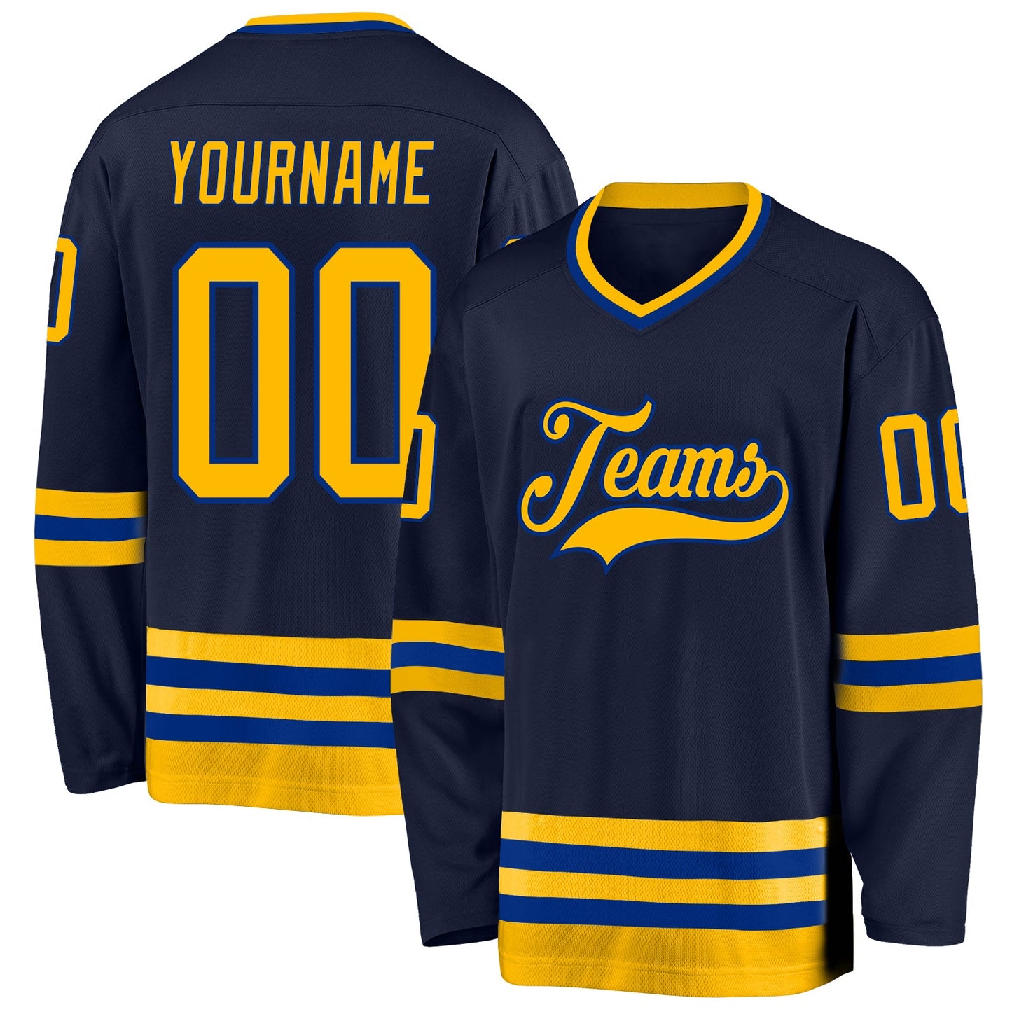 Custom Navy Gold-Royal Hockey Jersey - Main View