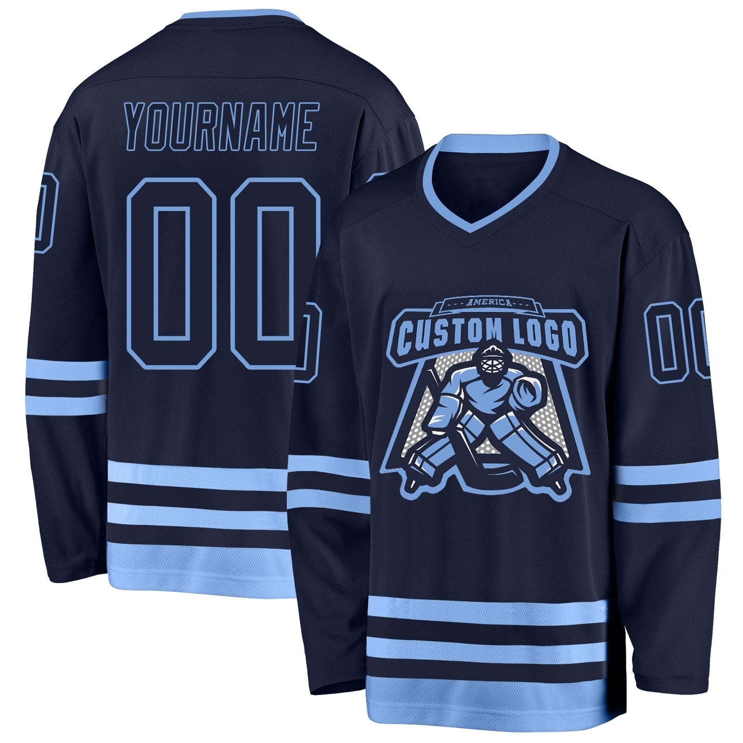 Custom Navy Light Blue Hockey Jersey view 2