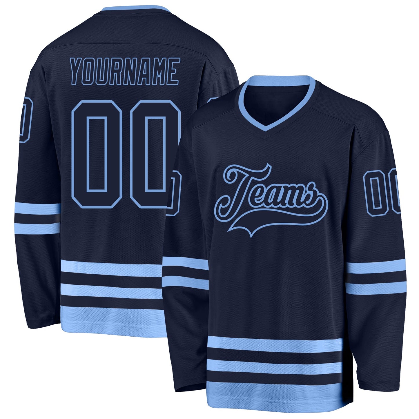 Custom Navy Light Blue Hockey Jersey - Main View
