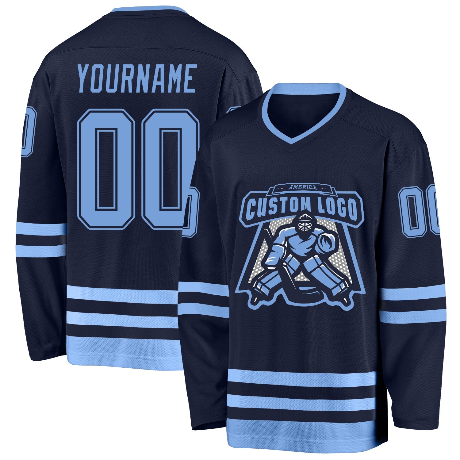 Custom Navy Light Blue Hockey Jersey view 2