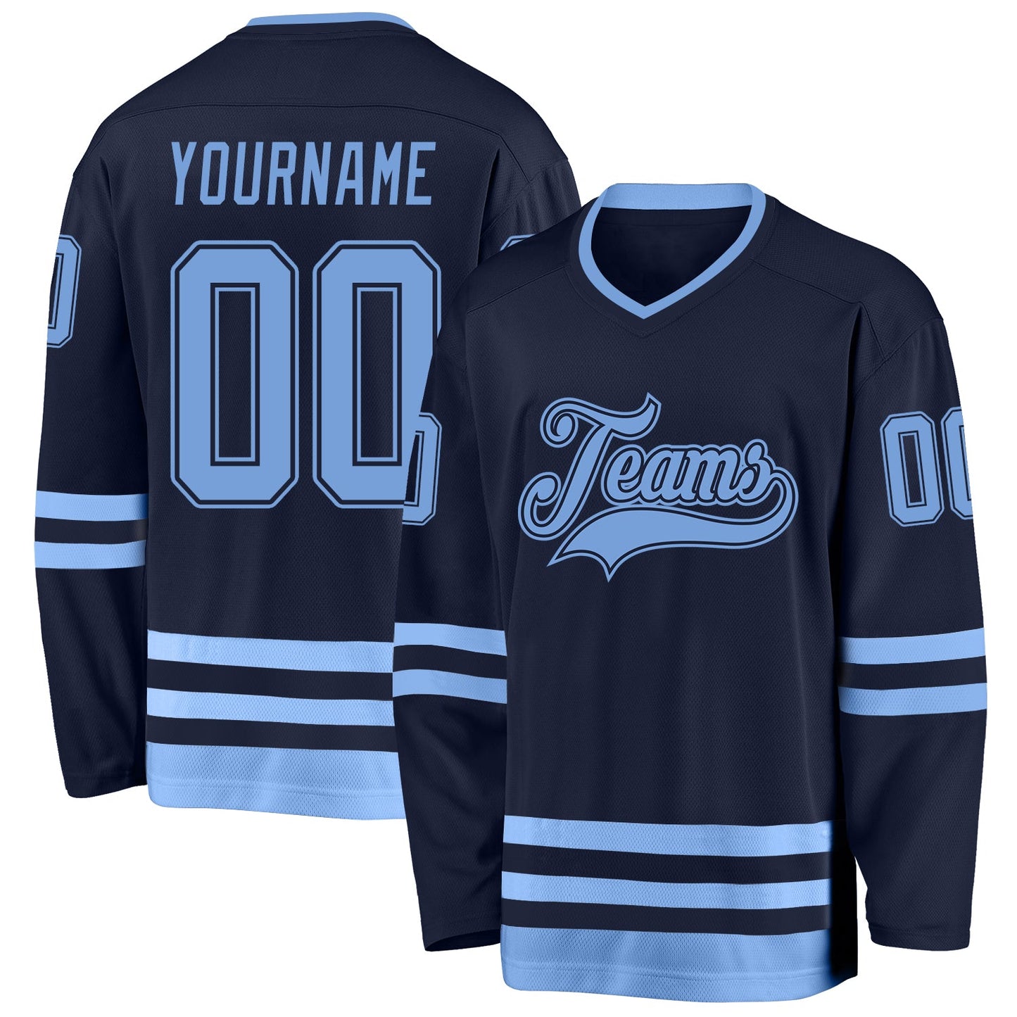 Custom Navy Light Blue Hockey Jersey - Main View