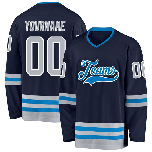 Custom Navy Gray-Blue Hockey Jersey - Main View