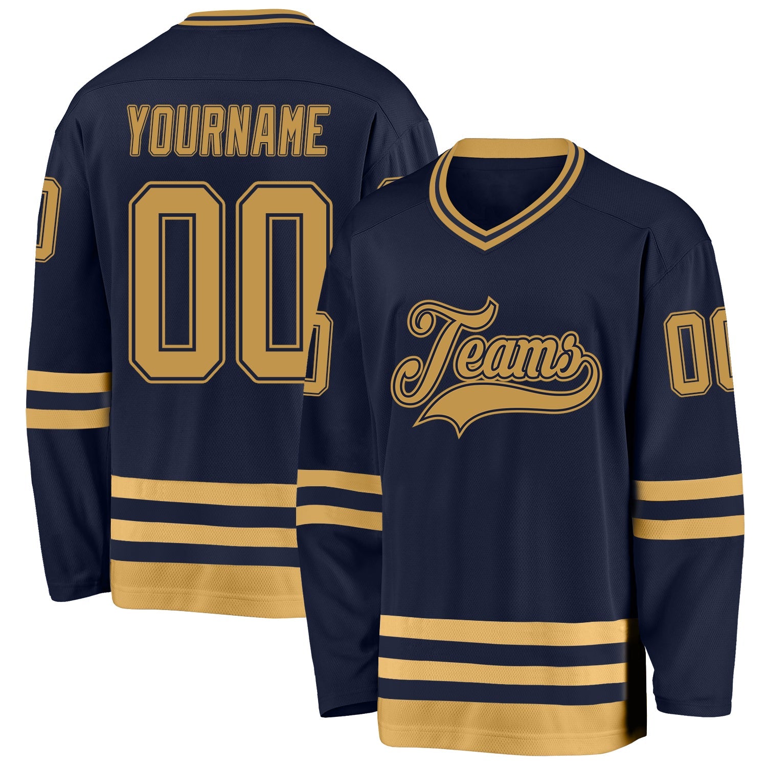 Custom Navy Old Gold Hockey Jersey - Main View