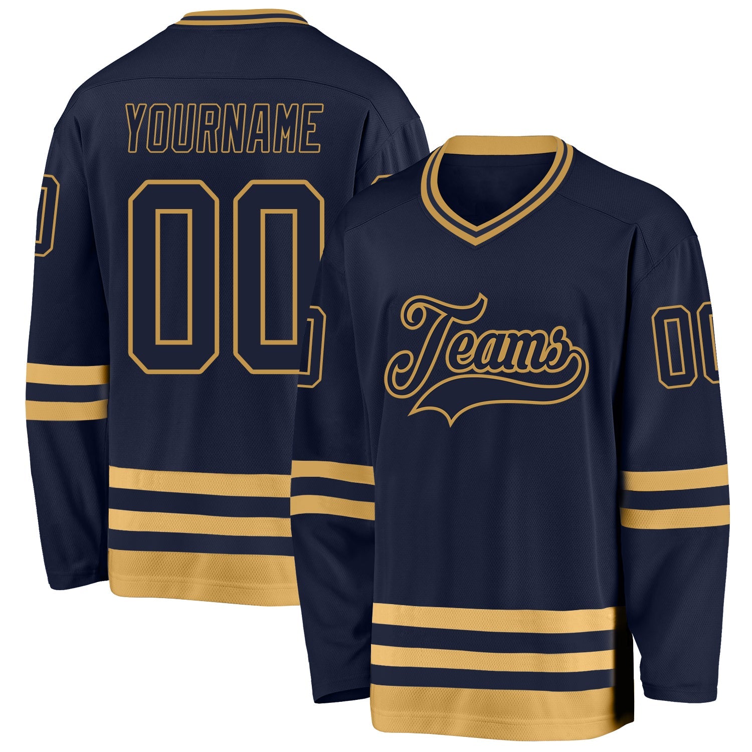 Custom Navy Old Gold Hockey Jersey - Main View