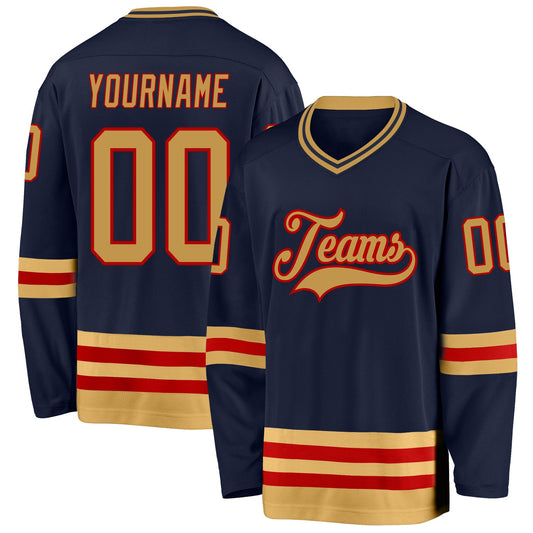 Custom Navy Old Gold-Red Hockey Jersey - Main View