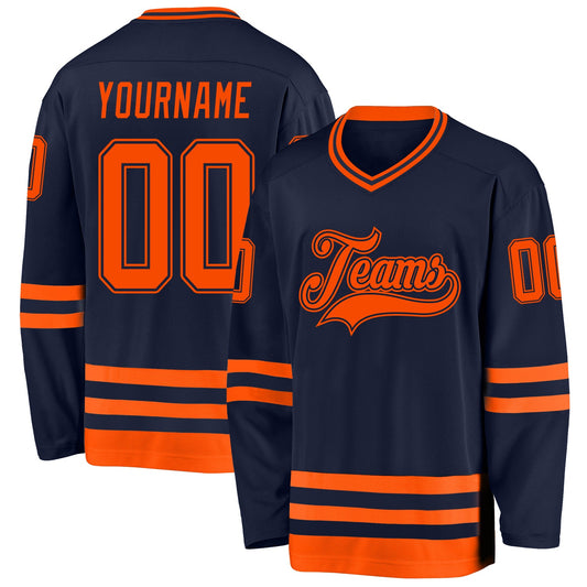 Custom Navy Orange Hockey Jersey - Main View