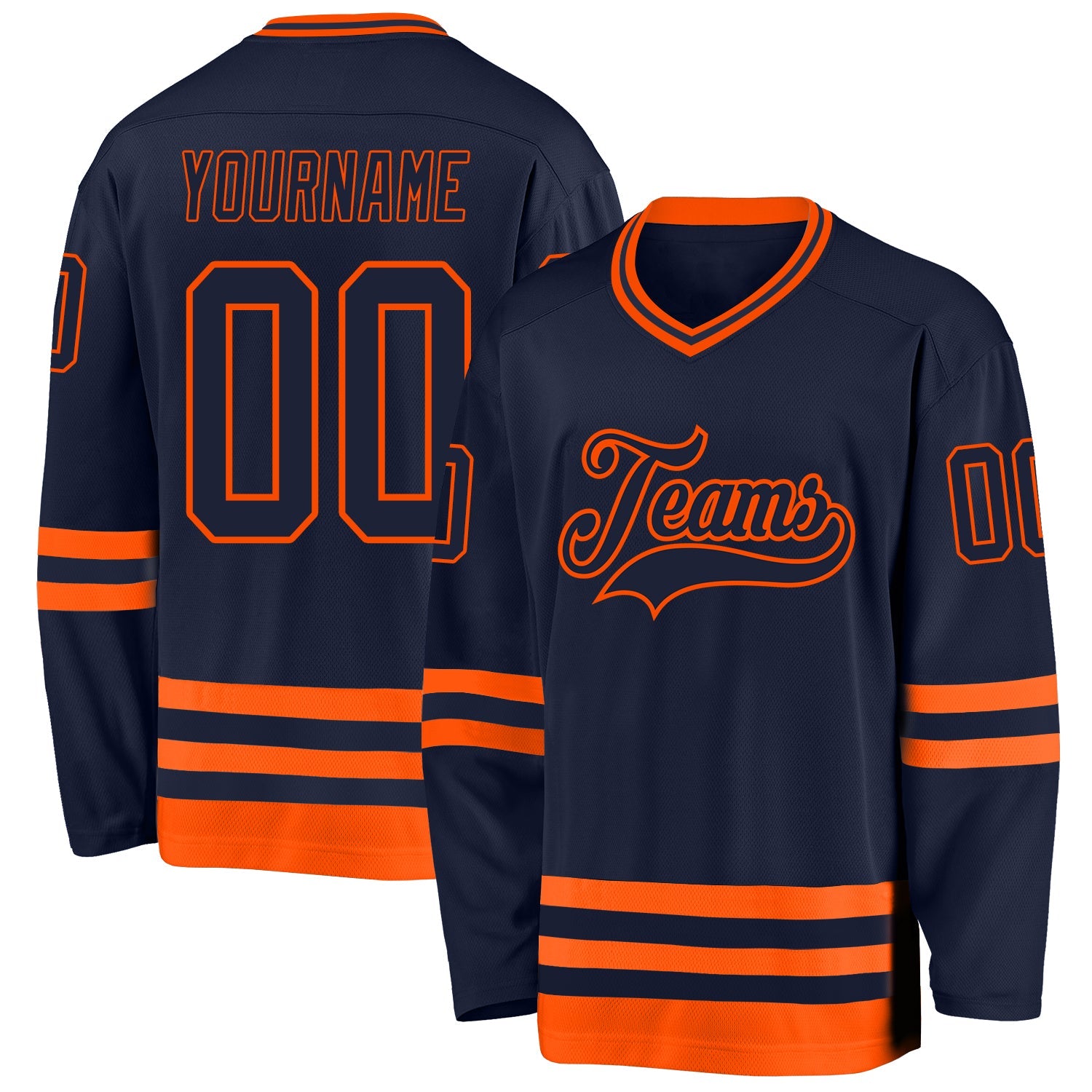 Custom Navy Orange Hockey Jersey - Main View
