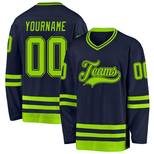 Custom Navy Neon Green Hockey Jersey - Main View