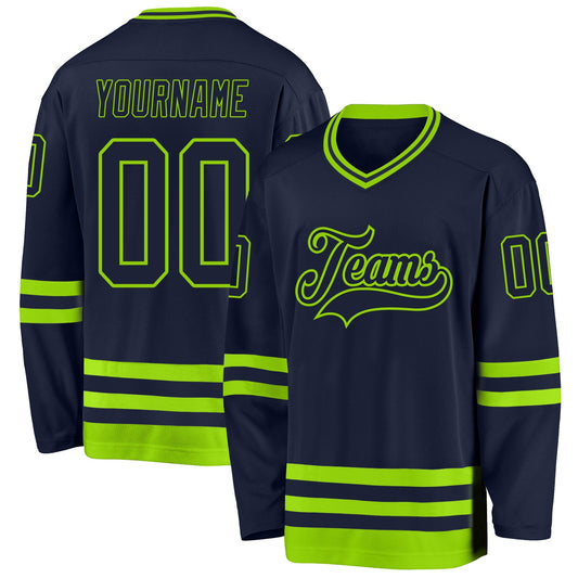 Custom Navy Neon Green Hockey Jersey - Main View