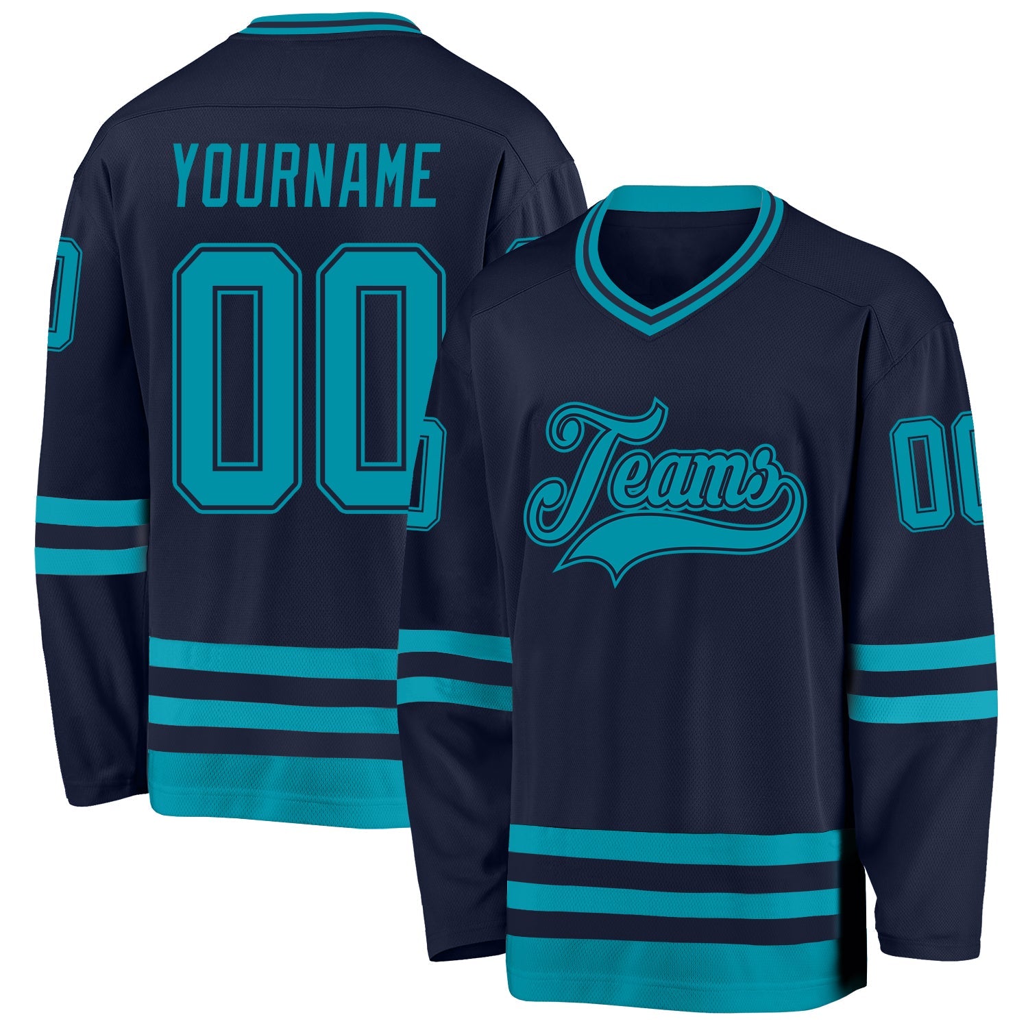 Custom Navy Teal Hockey Jersey - Main View