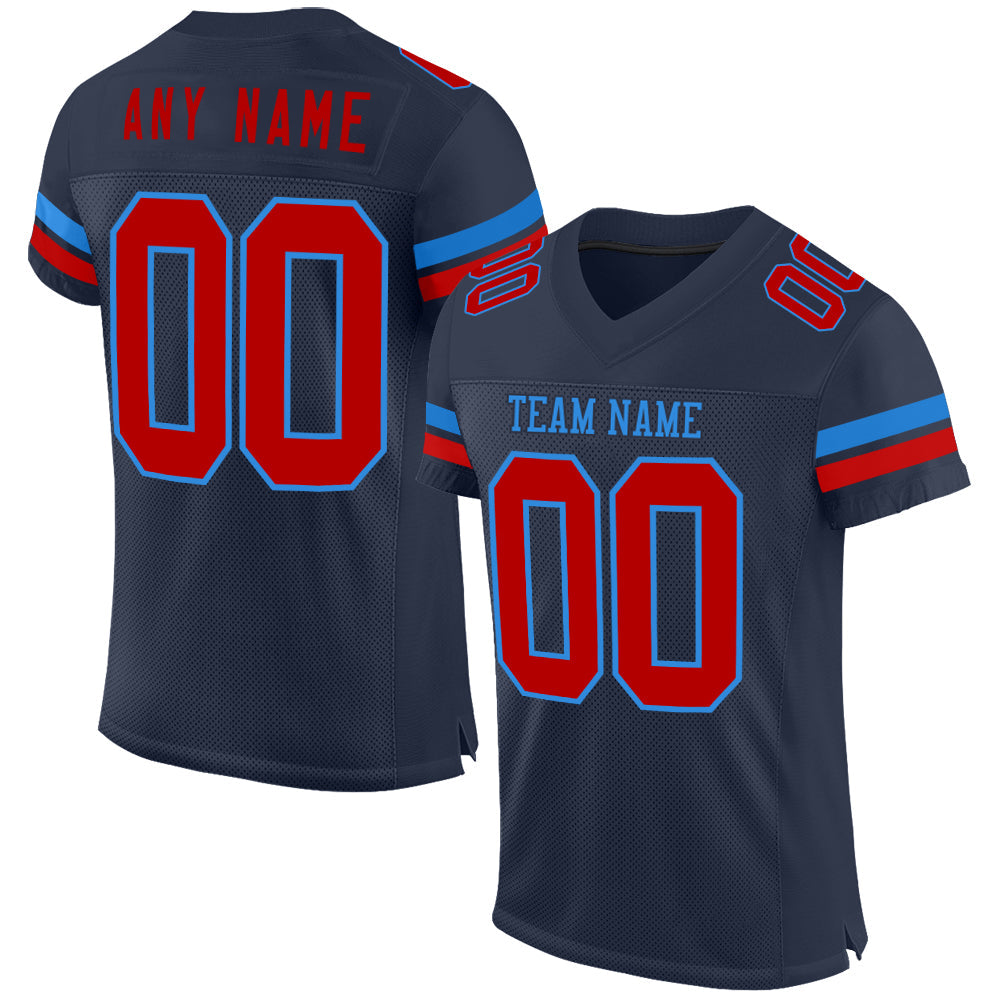 Custom Navy Red-Powder Blue Mesh Authentic Football Jersey - Main View