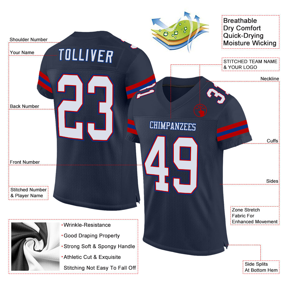 Custom Navy Red-Royal Mesh Authentic Football Jersey view 2