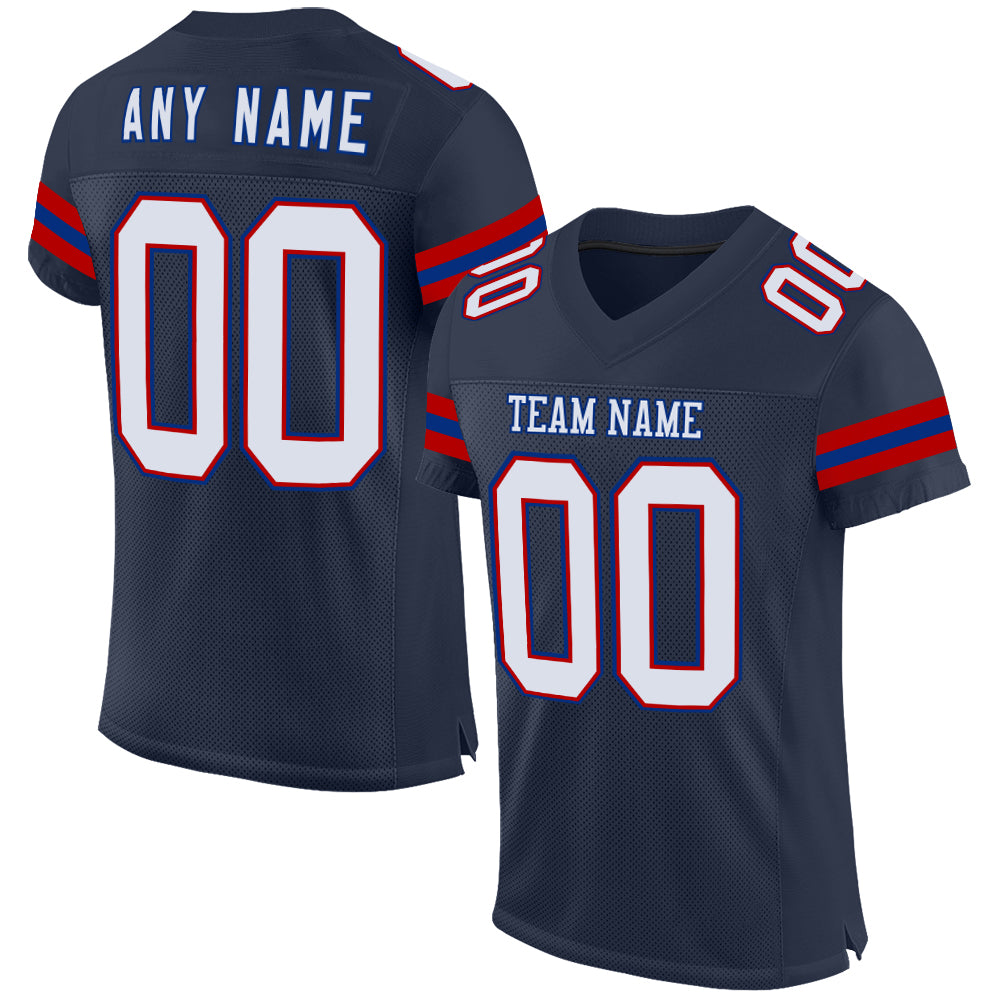 Custom Navy Red-Royal Mesh Authentic Football Jersey - Main View