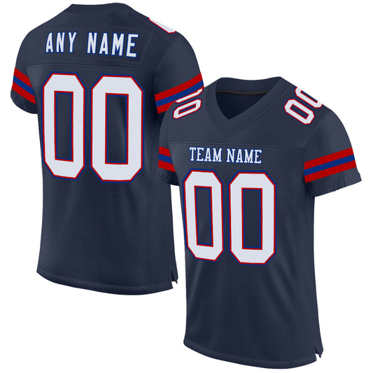 Custom Navy Red-Royal Mesh Authentic Football Jersey - Main View