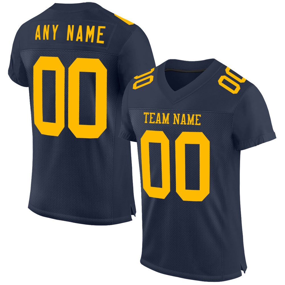 Custom Navy Gold Mesh Authentic Football Jersey - Main View