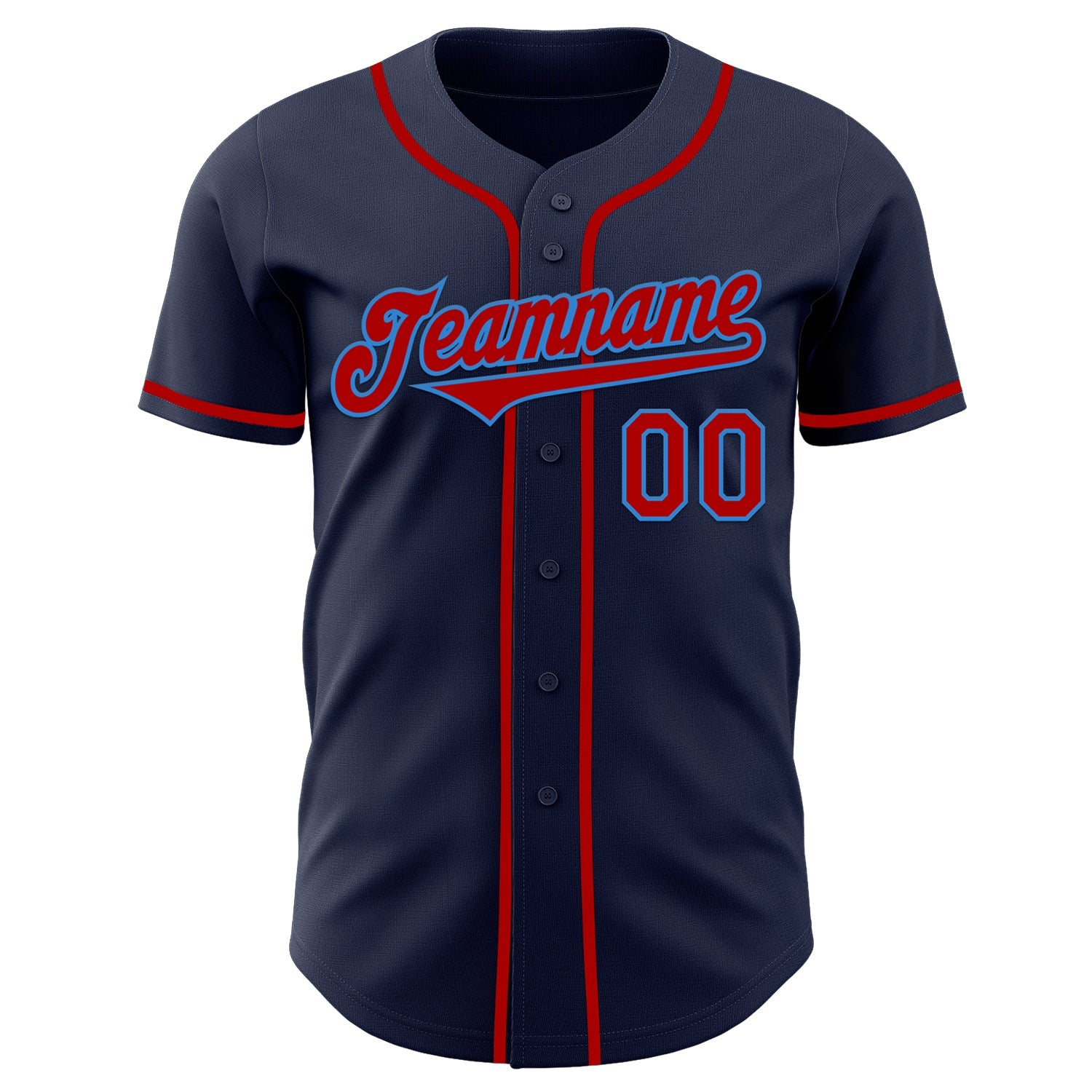 Custom Navy Red-Powder Blue Authentic Baseball Jersey view 2