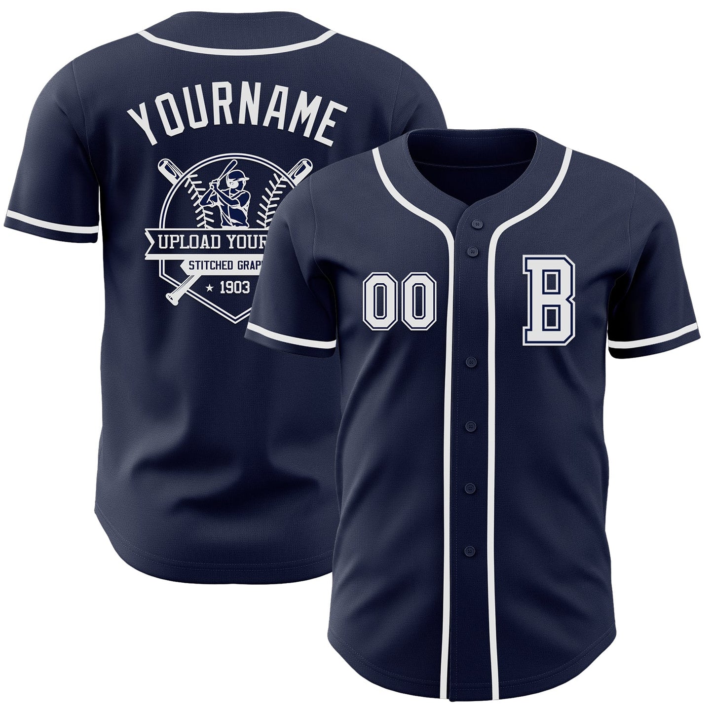 Custom Navy White Authentic Baseball Jersey view 5