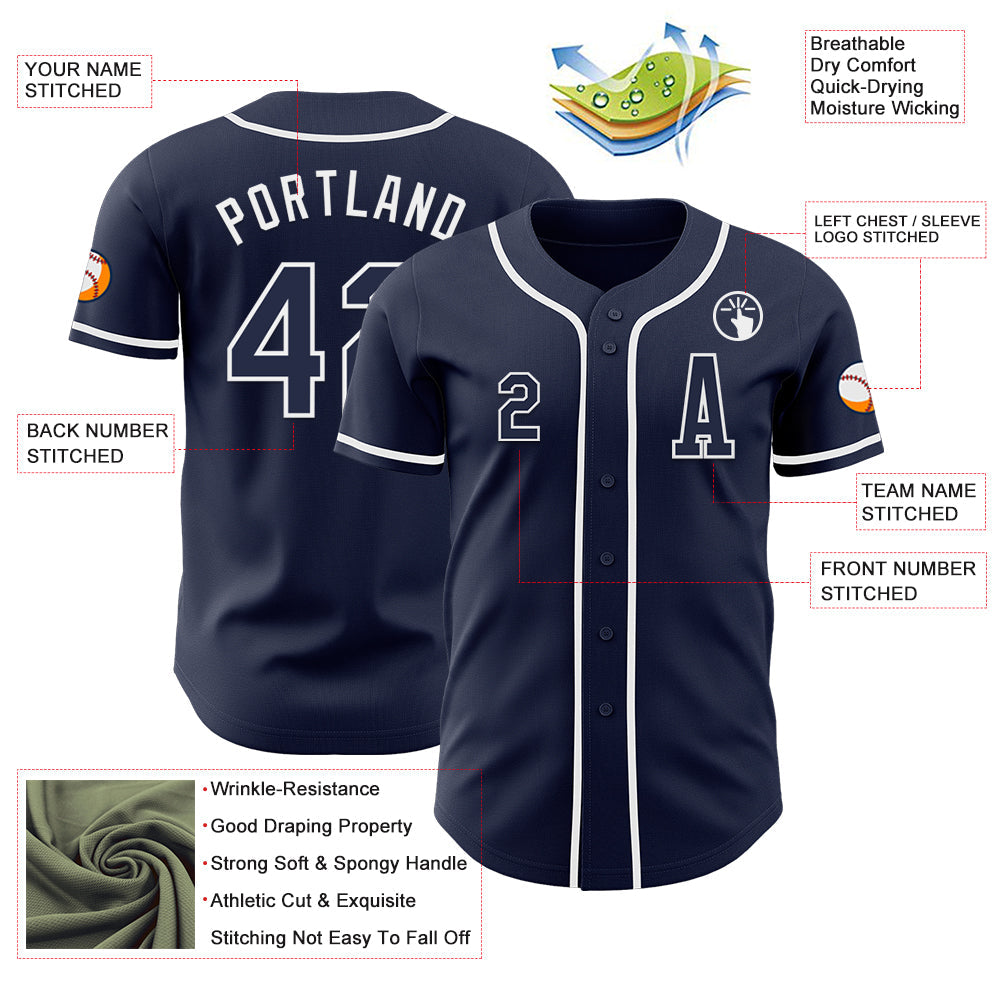 Custom Navy White Authentic Baseball Jersey view 2