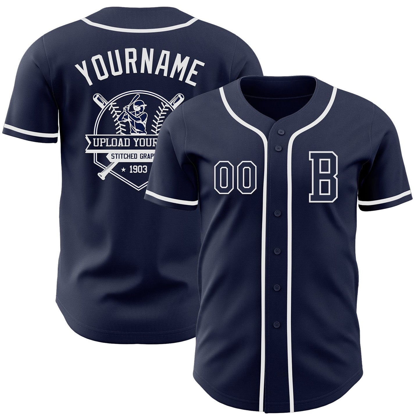 Custom Navy White Authentic Baseball Jersey view 5