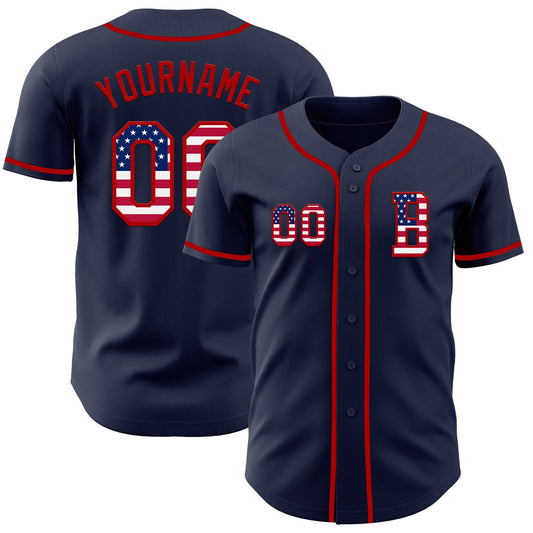 Custom Navy USA Flag-Red Authentic Baseball Jersey - Main View