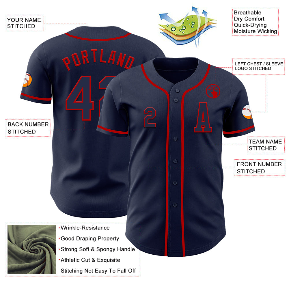 Custom Navy Red Authentic Baseball Jersey view 2