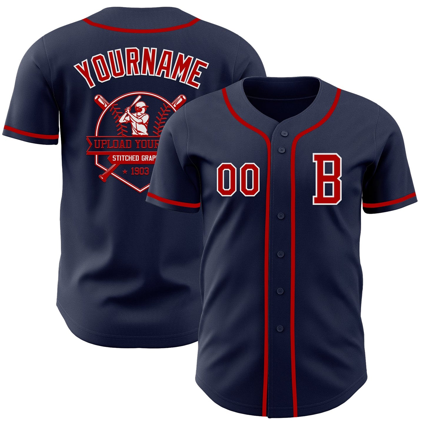 Custom Navy Red-White Authentic Baseball Jersey view 5