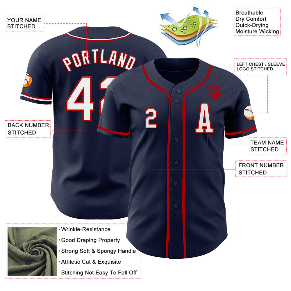 Custom Navy White-Red Authentic Baseball Jersey view 2