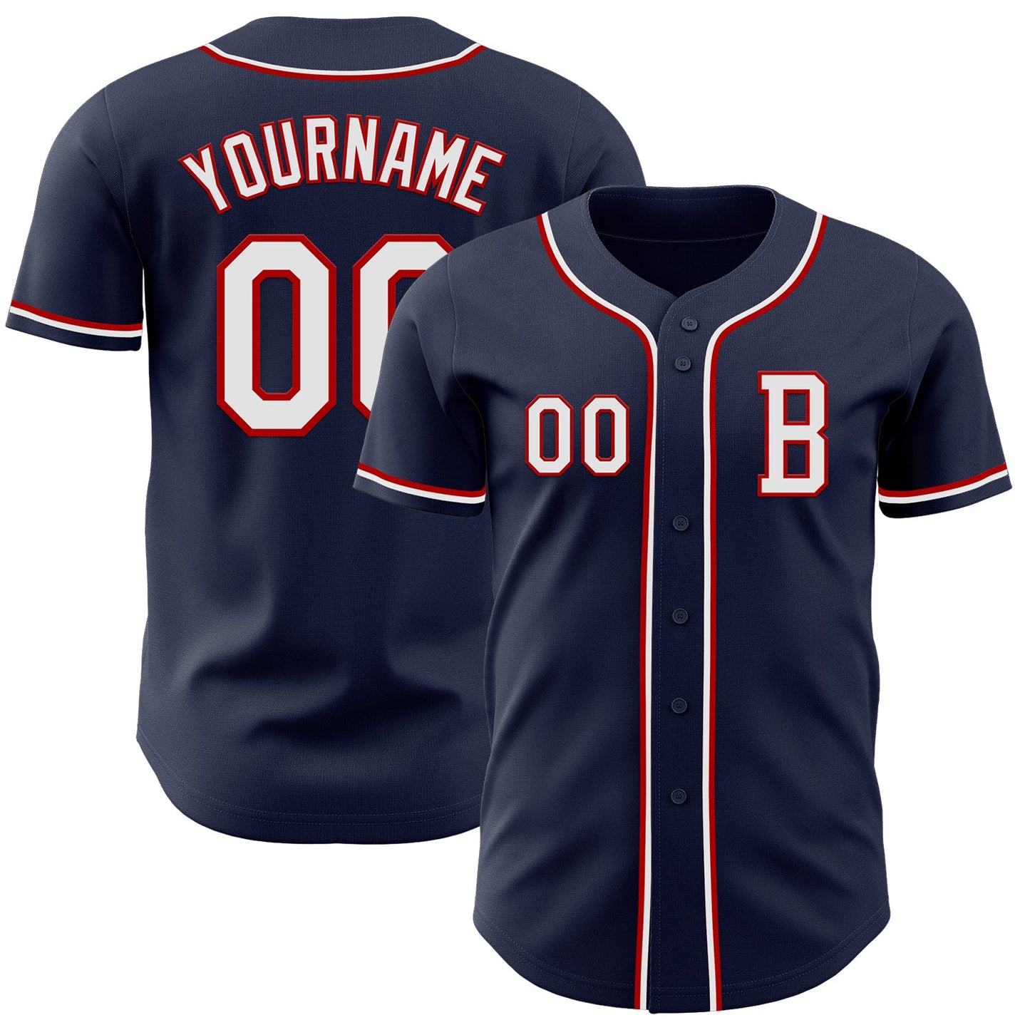 Custom Navy White-Red Authentic Baseball Jersey - Main View