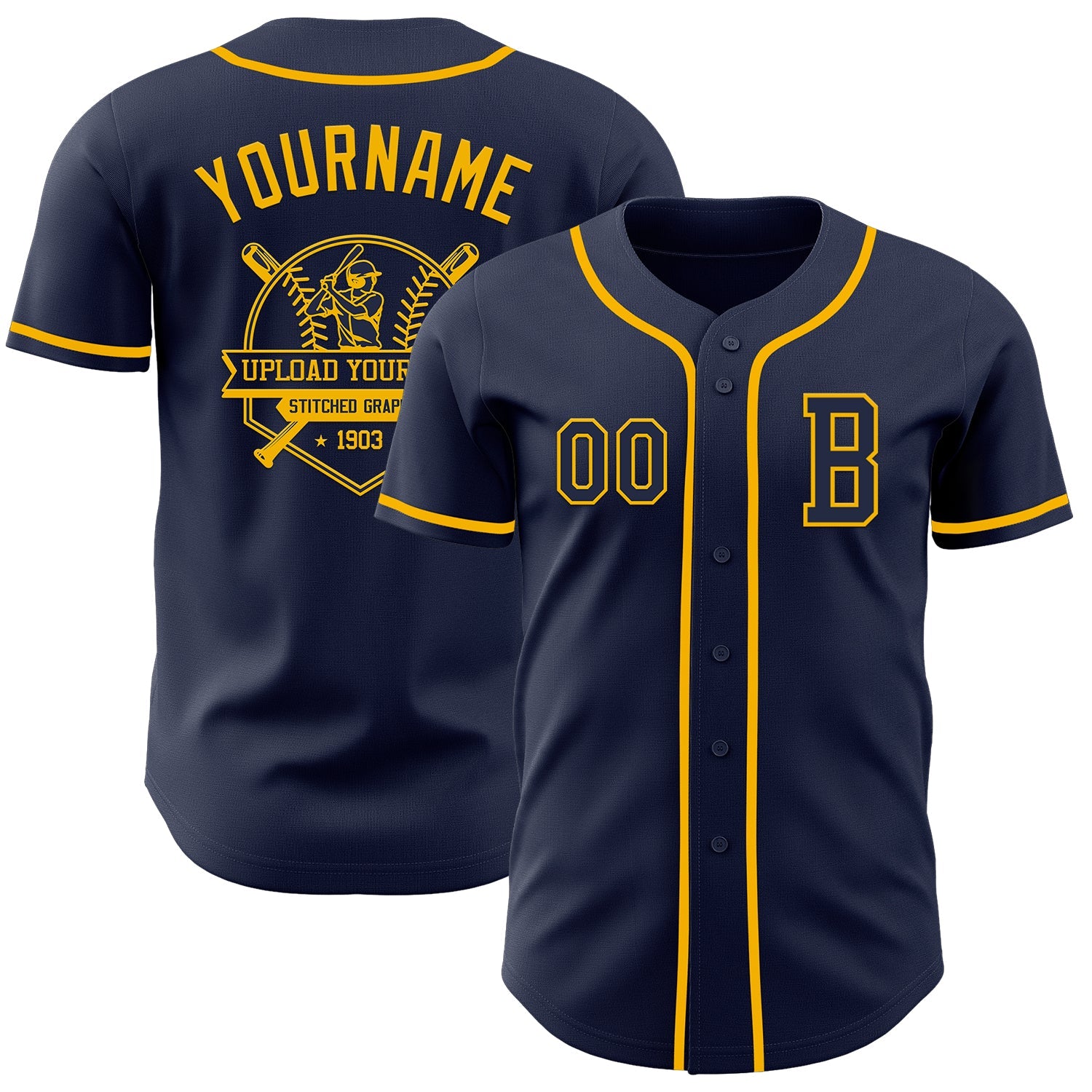 Custom Navy Gold Authentic Baseball Jersey view 5