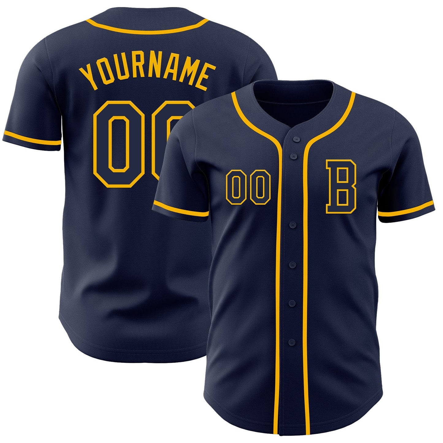 Custom Navy Gold Authentic Baseball Jersey - Main View
