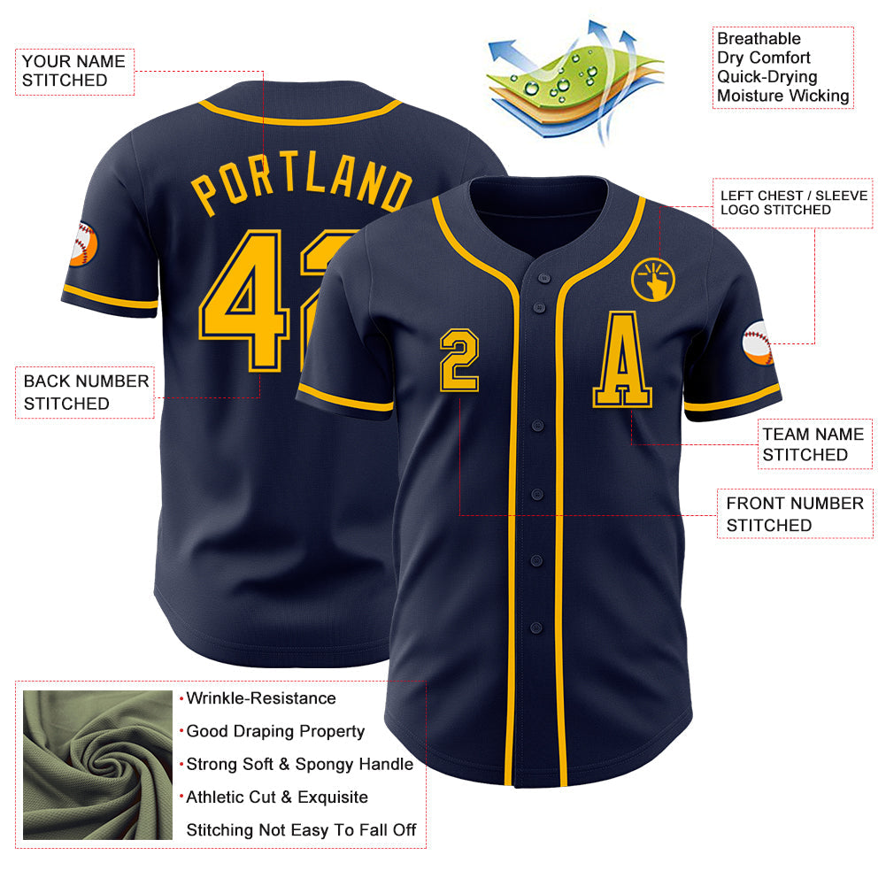 Custom Navy Gold Authentic Baseball Jersey view 2