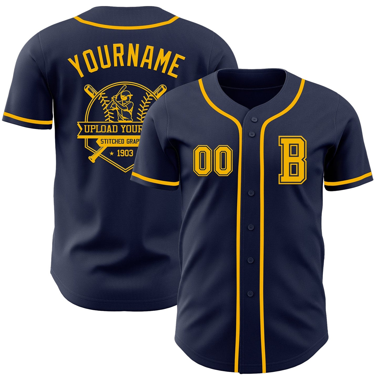 Custom Navy Gold Authentic Baseball Jersey view 5